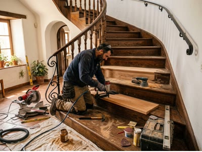 Restauración de escalera de madera antigua en Soria