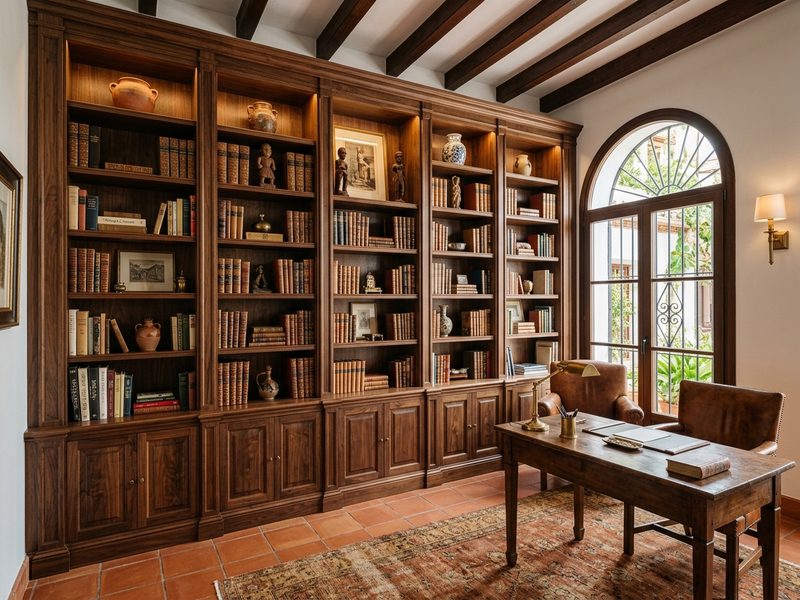 Biblioteca de madera a medida de suelo a techo en una vivienda de Soria capital